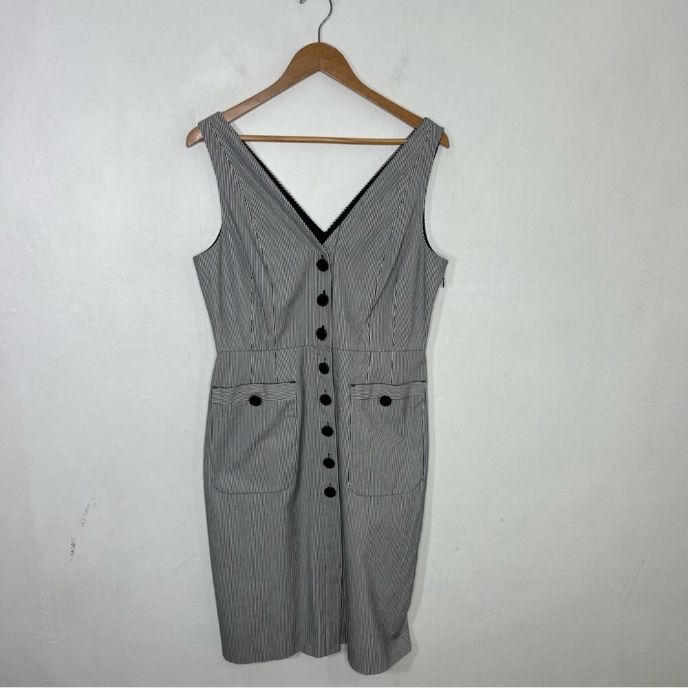 LK Bennett Black and White Striped Button-Front Pinafore Dress - Picture 16 of 16